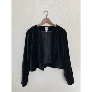 90s Vintage Chicos black velvet cropped open blazer size 1 classic city holiday